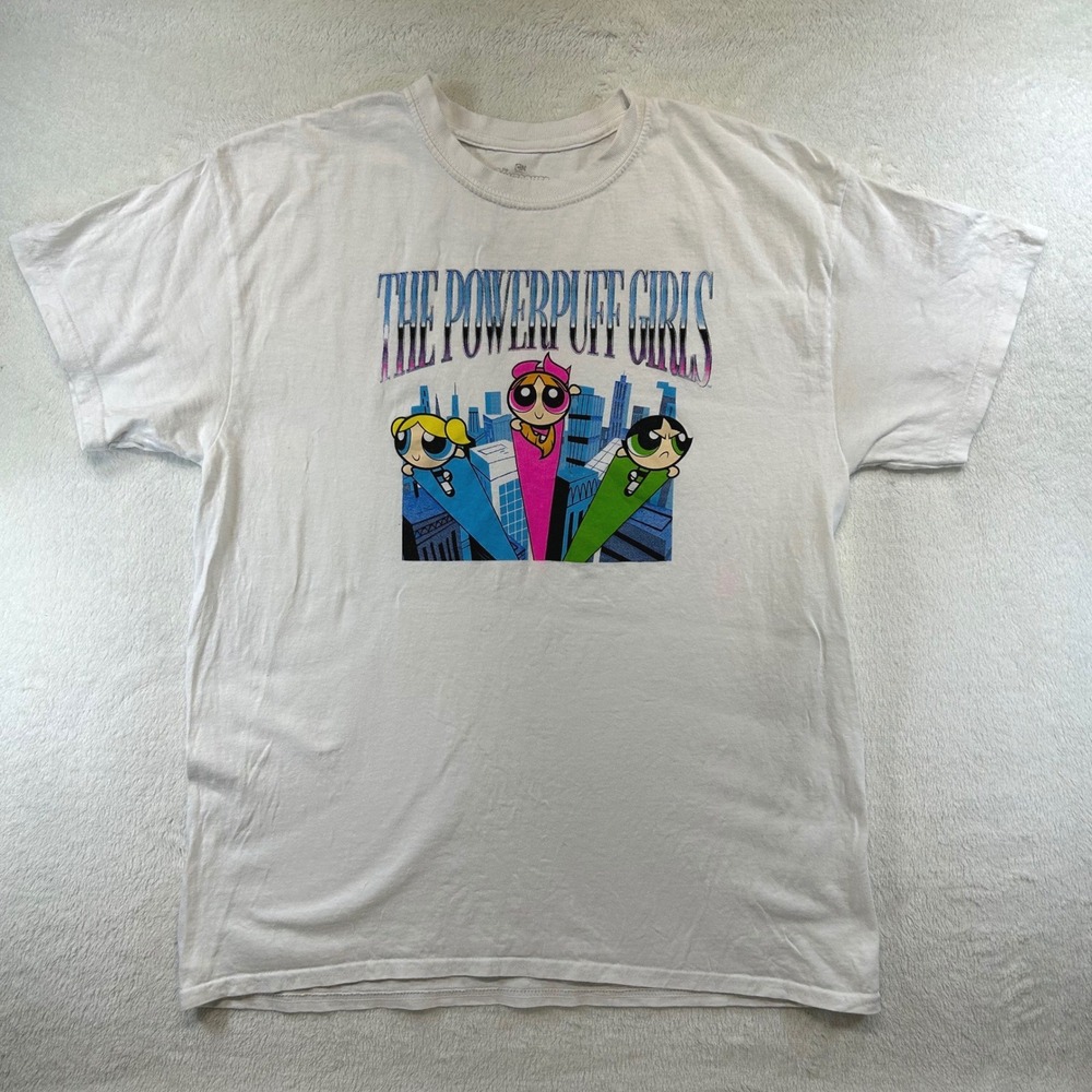 Y2K Powerpuff Girls Graphic Tee‎ Large Streetwear Cartoon White T-Shirt